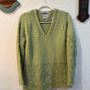 Aran Crafts Light Green V-Neck Sweater